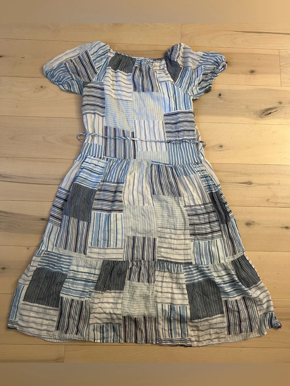LOFT Patchwork Tie Waist Midi Dress Size M